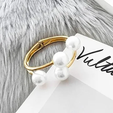 Caiyao Unique Gold Pearl Cuff Bracelet for Women