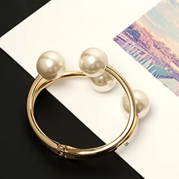Caiyao Unique Gold Pearl Cuff Bracelet for Women