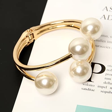Caiyao Unique Gold Pearl Cuff Bracelet for Women
