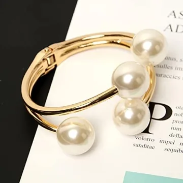 Caiyao Unique Gold Pearl Cuff Bracelet for Women