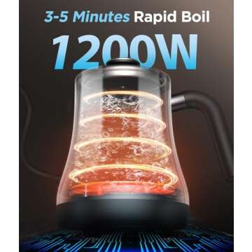 Gooseneck Electric Kettle with Temperature Control, 27oz/0.8L Fast Heat Electric Kettle for Pour Over Coffee/Tea, Auto Shut Off & Boil-Dry Protection, 4hrs Keep Warm, Stainless Steel Inner,Matte Black