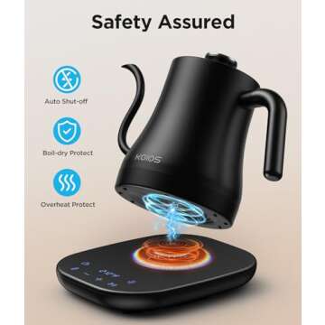 Gooseneck Electric Kettle with Temperature Control, 27oz/0.8L Fast Heat Electric Kettle for Pour Over Coffee/Tea, Auto Shut Off & Boil-Dry Protection, 4hrs Keep Warm, Stainless Steel Inner,Matte Black