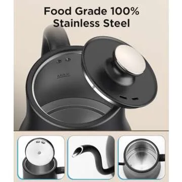 Gooseneck Electric Kettle with Temperature Control, 27oz/0.8L Fast Heat Electric Kettle for Pour Over Coffee/Tea, Auto Shut Off & Boil-Dry Protection, 4hrs Keep Warm, Stainless Steel Inner,Matte Black