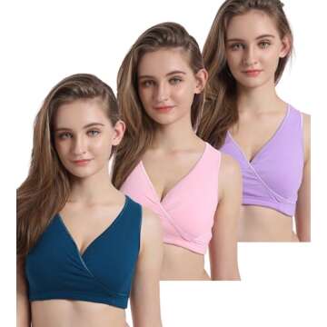 CAKYE 3 Pack Maternity Nursing Bra for Sleep Cotton Breastfeeding Bras (Large, Third Style)