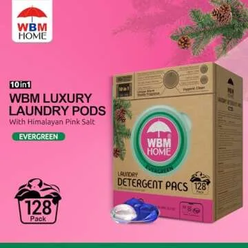 WBM Laundry Detergent Pods - Ultra-Concentrated, Hypoallergenic, Evergreen Scent, 128-Pack, Eco-Frie...