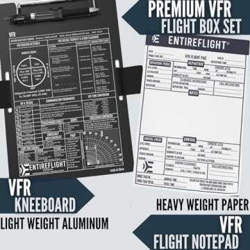 EntireFlight - Aviation Pilot Kneeboard VFR Black with Structured Notepad, Pilot Gear & Flight Bag A...