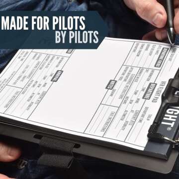 EntireFlight - Aviation Pilot Kneeboard VFR Black with Structured Notepad, Pilot Gear & Flight Bag Accessory, Airplane Grade Aluminum, Elastic Knee Strap & Pen Included for Pilots