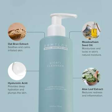 DRMTLGY gOAT Cleanser - Lightweight, Moisturizing Face Wash For Sensitive Skin, Oat + Hyaluronic Acid + Aloe Extract, Hydrating Gentle Facial Cleansing Milk For All SkinTypes, Fragrance Free, 5.75 oz