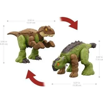 Mattel Jurassic World Fierce Changers 2-in-1 Dinosaur Action Figure, Double Danger Toy Transforms from Ankylosaurus to T Rex in 11 Steps