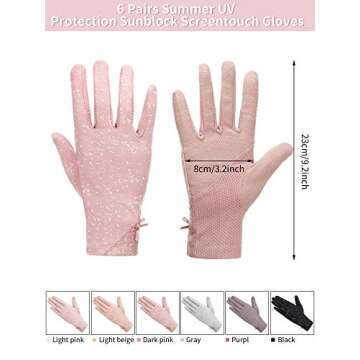 SATINIOR Elegant Touchscreen UV Protection Gloves - 6 Pairs Multicolor