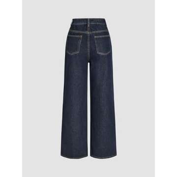 CIDER Mid Waist Pocket Wide Leg Jeans: Dark Navy, M