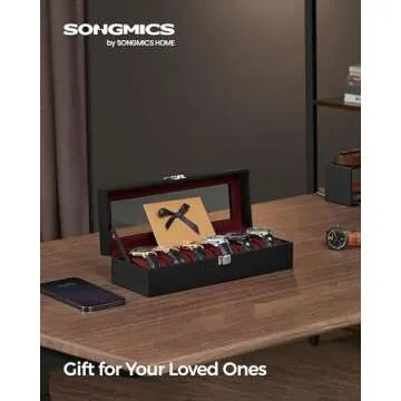 SONGMICS Watch Box, 6-Slot Watch Case with Large Glass Lid, Removable Watch Pillows, Watch Box Organ...