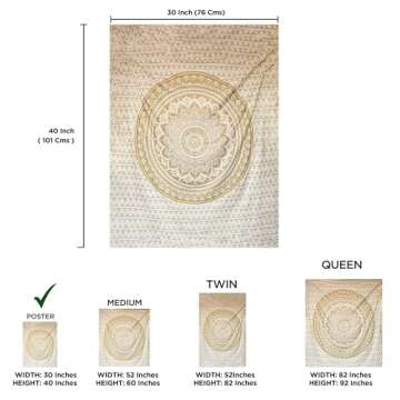 raajsee Mandala Tapestry - Boho Wall Art - 30x40 Inches - White Gold - Bedroom Decor