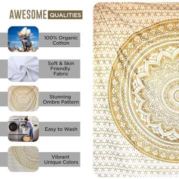 raajsee Mandala Tapestry - Boho Wall Art - 30x40 Inches - White Gold - Bedroom Decor