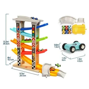 TOP BRIGHT Wooden Car Ramp for Toddlers 1 to 2 Years