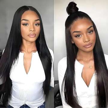 CanaryFly U Part Wig Human Hair Wigs for Black Women - 26 Inch Straight Virgin Quality