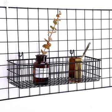 Kaforise Hanging Basket for Wire Wall Grid Panel, Multi-Function Wall Storage and Display Basket, Flower Pots Shelf Balcony Plant Storage Holder, Extra Large Size,15.7"×5.9"×3.9",Black