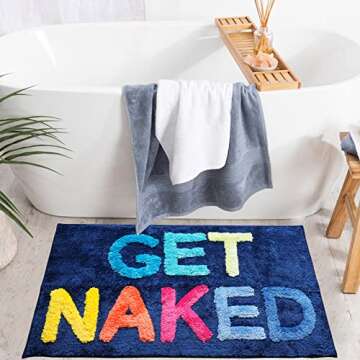 Evovee Get Naked Bath Mat Funny Cute Bathroom Rugs Blue Rainbow Multicolor Colorful Get Naked Rug Shower Bathroom Decor Fun Bath Mat Non-Slip Washable