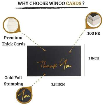 Gold Mini Thank You Cards Small Business - 100 PK - Flat Card No Fold, 2 x 3.5 Inches Thank You for ...