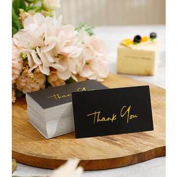 Gold Mini Thank You Cards Small Business - 100 PK - Flat Card No Fold, 2 x 3.5 Inches Thank You for Your Order Cards Thank You for Your Support Cards for Wedding Professional Black