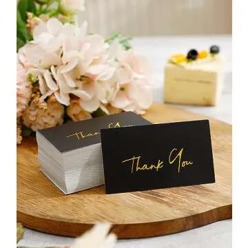Gold Mini Thank You Cards Small Business - 100 PK - Flat Card No Fold, 2 x 3.5 Inches Thank You for Your Order Cards Thank You for Your Support Cards for Wedding Professional Black