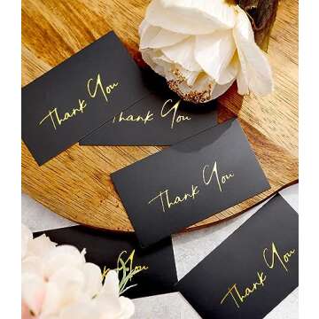 Gold Mini Thank You Cards Small Business - 100 PK - Flat Card No Fold, 2 x 3.5 Inches Thank You for Your Order Cards Thank You for Your Support Cards for Wedding Professional Black