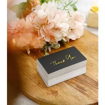 Gold Mini Thank You Cards Small Business - 100 PK - Flat Card No Fold, 2 x 3.5 Inches Thank You for Your Order Cards Thank You for Your Support Cards for Wedding Professional Black