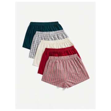 Milumia Women's 5 Pack Bow Front Pajama Bottoms Plaid Elastic Waist Sleep Shorts Multicolor X-Small