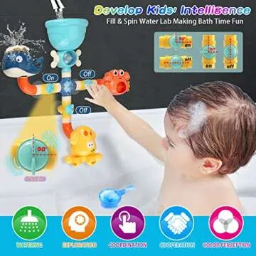 Bath Toys for Toddlers 2 3 4 5 Years Baby Kids Boys and Girls, Bathtub Toy for Age 4-8 DIY Pipes Tub...