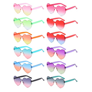 LIULIUBTY Heart Shaped Rimless Sunglasses - 12 Pack Colorful Party Favors