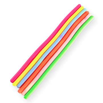 Super Z Outlet Stretchy Jelly String Noodles Thin Rubber Fidget Sensory Toys Set (9.5" to 5 Feet) Calming Relaxing Children Birthday Party Favors and Prizes (12 Pack)