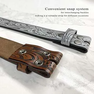 BS220-CX160 Western Floral Engraved Embossed Tooled Genuine Leather Belt with Antique Silver Buckle 1-1/2"(38mm) Wide (Brown, 30)