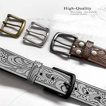 BS220-CX160 Western Floral Engraved Embossed Tooled Genuine Leather Belt with Antique Silver Buckle 1-1/2"(38mm) Wide (Brown, 30)