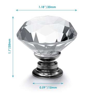 FENSING 12 Pcs 30MM Crystal Clear Glass Dresser Knobs for Kitchen & Bathroom