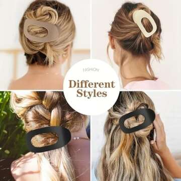 4 PCS Flat Hair Clips, Round Lay Down Hair Claw Clips for Women Girls, French Strong Hold Hair Barrettes for Thick Thin Hair,Comfortable Curved Flat Clips for Lying,Driving and More (Neutral Matte)