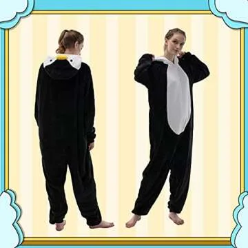 COSUSKET Snug Fit Unisex Adult Onesie Pajamas, Flannel Cosplay Animal One Piece Halloween Costume Sleepwear Homewear Penguin