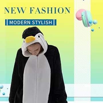 COSUSKET Snug Fit Unisex Adult Onesie Pajamas, Flannel Cosplay Animal One Piece Halloween Costume Sleepwear Homewear Penguin