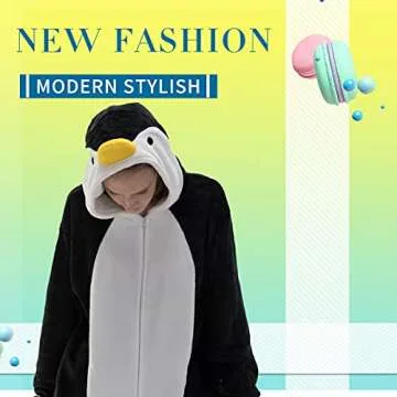 COSUSKET Snug Fit Unisex Adult Onesie Pajamas, Flannel Cosplay Animal One Piece Halloween Costume Sleepwear Homewear Penguin