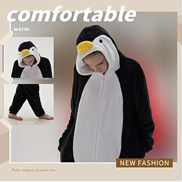 COSUSKET Snug Fit Unisex Adult Onesie Pajamas, Flannel Cosplay Animal One Piece Halloween Costume Sleepwear Homewear Penguin