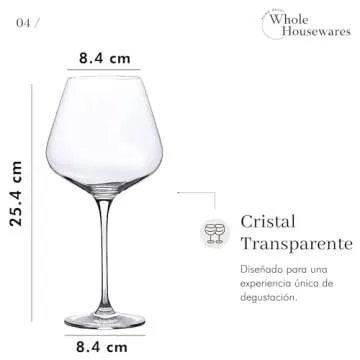 WHOLE HOUSEWARES | Wine Glasses Set of 4 | Hand Blown Italian Style Crystal Clear Glass with Stem | Red Wine Glasses Lead-Free Premium glasses as gift sets (25 oz)