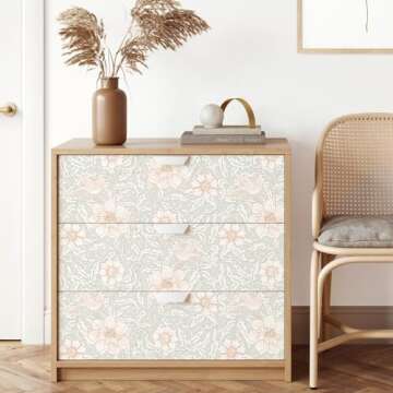 Simon&Siff 17.3"X118" Floral Wallpaper Peel and Stick Vintage Wallpaper Removable Self Adhesive Whit...