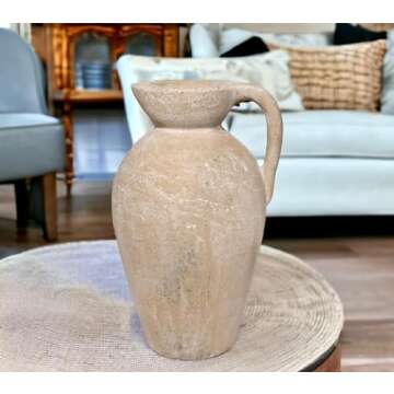 Cloudroot Rustic Ceramic Farmhouse Vase With Handle,Terracotta 12 Inch Large Vintage Pottery| Pampas...