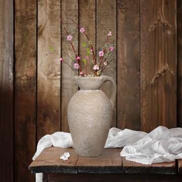 Cloudroot Rustic Ceramic Farmhouse Vase With Handle,Terracotta 12 Inch Large Vintage Pottery| Pampas Grass, Flowers Living Room Bedroom Mantle Centerpieces,Aesthetic Neutral Decorative Boho Home Decor