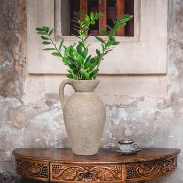 Cloudroot Rustic Ceramic Farmhouse Vase With Handle,Terracotta 12 Inch Large Vintage Pottery| Pampas Grass, Flowers Living Room Bedroom Mantle Centerpieces,Aesthetic Neutral Decorative Boho Home Decor