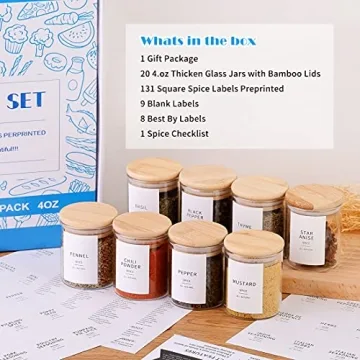 Stylish Glass Spice Jars with Bamboo Lids - 20 Pack
