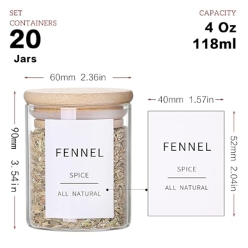 Stylish Glass Spice Jars with Bamboo Lids - 20 Pack