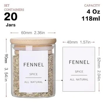 Stylish Glass Spice Jars with Bamboo Lids - 20 Pack