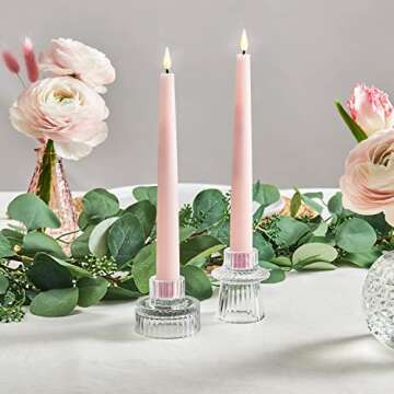 Pink Flameless Taper Candles - 4 Pack, 9 Inch Tall Remote & Timer, Real Wax, Unscented, Battery Operated Candlesticks with Flickering LED Flame, Blush Pink Wedding Centerpiece