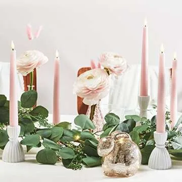 Pink Flameless Taper Candles - 4 Pack, 9 Inch Tall Remote & Timer, Real Wax, Unscented, Battery Operated Candlesticks with Flickering LED Flame, Blush Pink Wedding Centerpiece