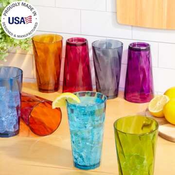 Reusable 20oz Colorful Plastic Cups | Set of 8 | USA Made